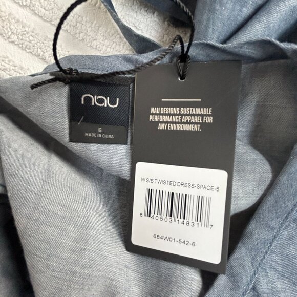 Nau Womens Short Sleeve Button-Up Twisted Shirt Dress Space Gray 6 UPF 30 New - Picture 3 of 11
